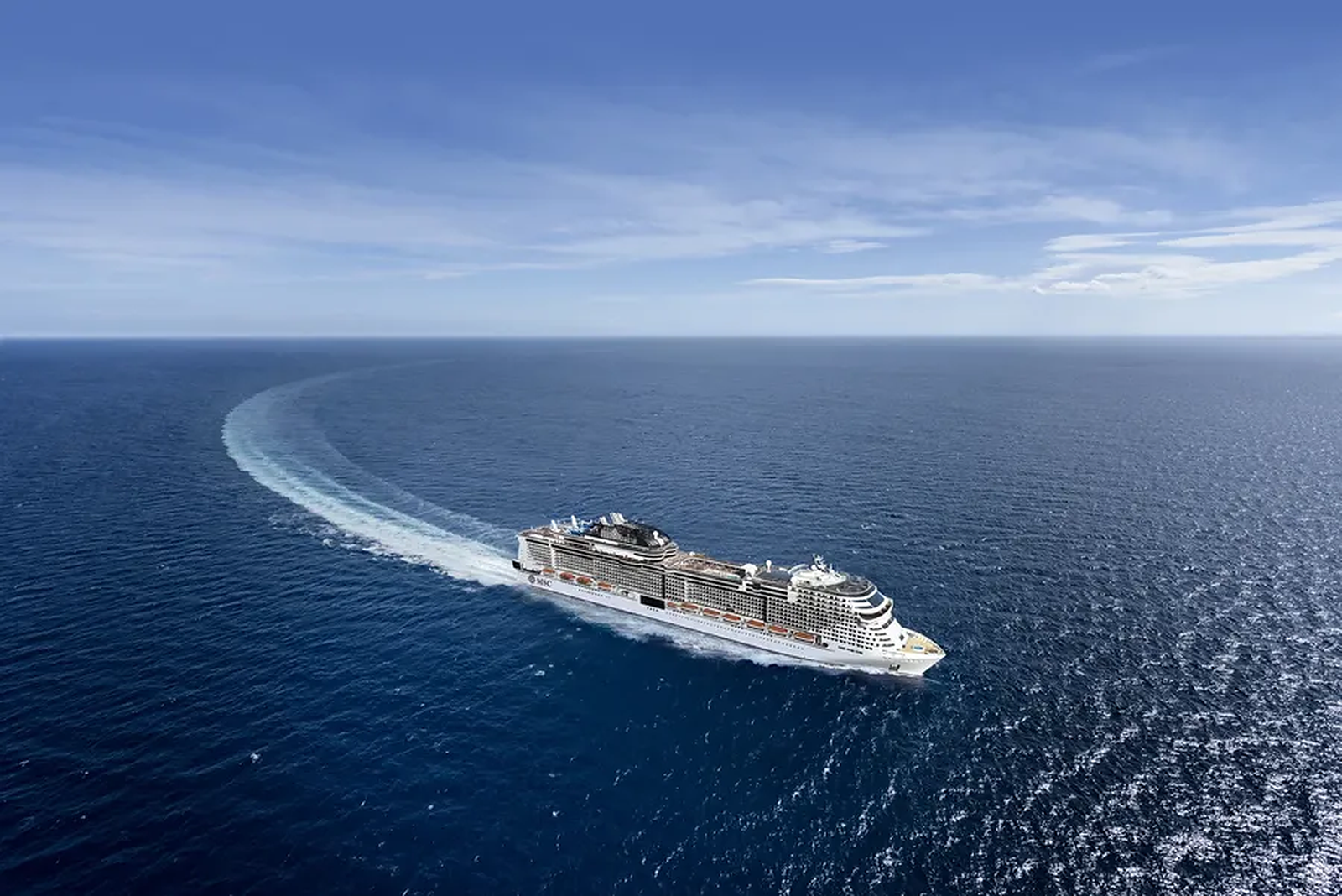 An MSC cruise ship at sea